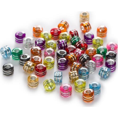 200 Piece Random Mixed Acrylic Round Stripe Pattern Spacer Beads Findings Jewelry Making 9x6mm