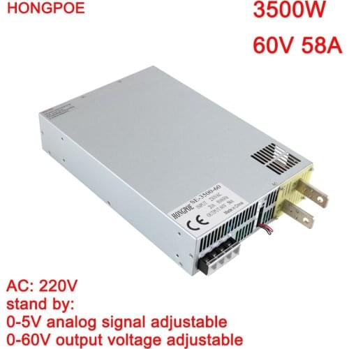 3500W 60V Power Supply 0-60V Adjustable Power 60VDC AC-DC 0-5V Analog Signal Control SE-3500-60 Power Transformer 60V 58A