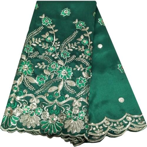 5 Yards Latest Embroidery Floral Design Green George Lace African Sequins Fabric Raw Silk Paillette Women Dress Sewing KRL-92202
