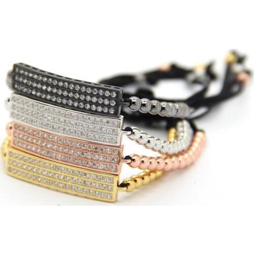 Ailatu New Arrival Nice Men Braided Macrame Bracelet, 4mm Bronze Beads Weave Cubic Zirconia Tube Jewelry