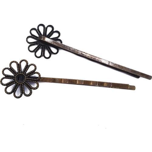 Antique Bronze 120pcs Hair Pins with 15mm Flower Hairpins Jewelry Findings Hair accessories HPF35