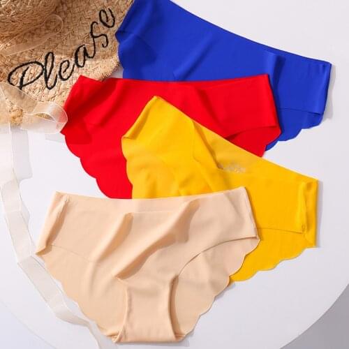 Seamless Panties For Women Wavy Edge Sexy Female Underwear Ice Silk Ladies Satin Briefs Solid Panty Underpants Panty