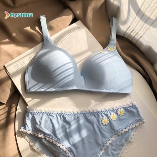 Little Daisy No Steel Ring Bra Set a Piece of Underwear Gathered No Trace Bra Sexy Girl New Light and Thin