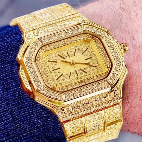 Diamond watch square dial men watch waterproof men watch Large Dial steel gold luxury cool hip hop iced out watch
