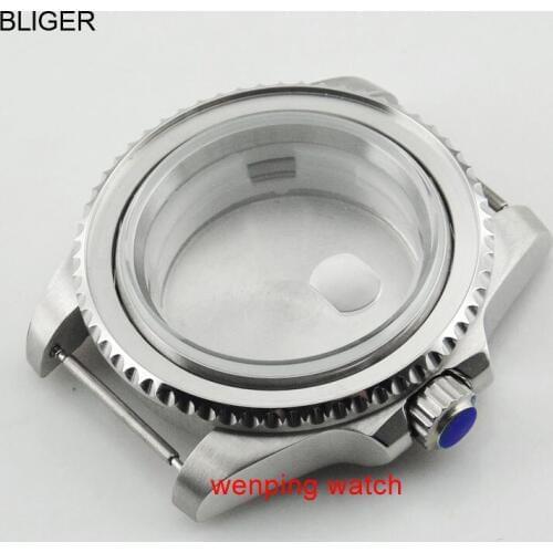 BLIGER 40mm Sapphire glass brushed steel watch case(1xcase with 1xbezel) fit ETA 2836 Mingzhu dg2813 movement watch case P508
