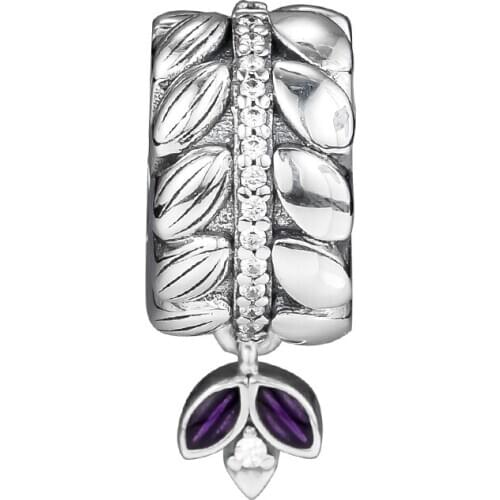CKK Silver 925 Jewelry Fits Pandora Bracelets Grains Of Energy Clip, Purple Charms Original Sterling Silver Beads