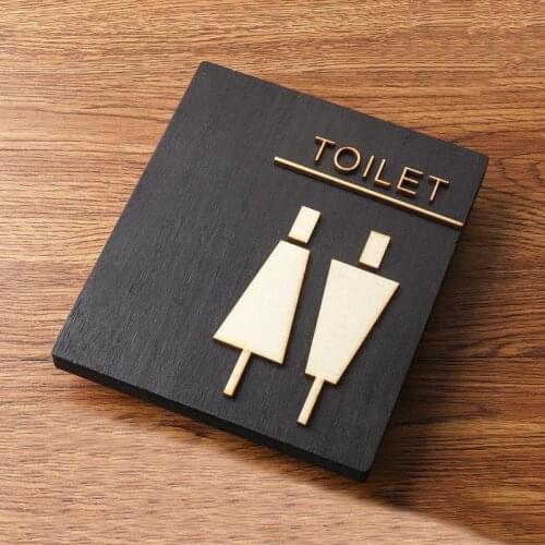 Wooden Signage Toilet Sign Retro Door Sticker Reminder Signs Household Wall Wc Plaque Plates Self-adhesive Bathroom Doorplate