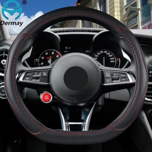 DERMAY D Shape Car Steering Wheel Cover PU Leather for Ralfa Romeo Giulia Stelvio Tonale ALFA 4C Auto Accessories