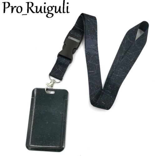 GPS Network lines Pattern Lanyard Credit Card ID Holder Bag Student Women Travel Card Cover Badge Car Keychain Decorations