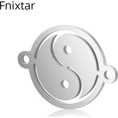 Fnixtar 50pcs/lot Great Quality Stainless Steel 12mm Round Yin Yang Metal Mini Charms Pendants DIY Jewelry Making Charms