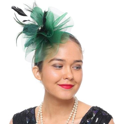 Party Headband Female Hair Clip, Feather Flower Headdress Headwear Hair Accessories for Women, Blue/Black/Dark Blue/Light Orange