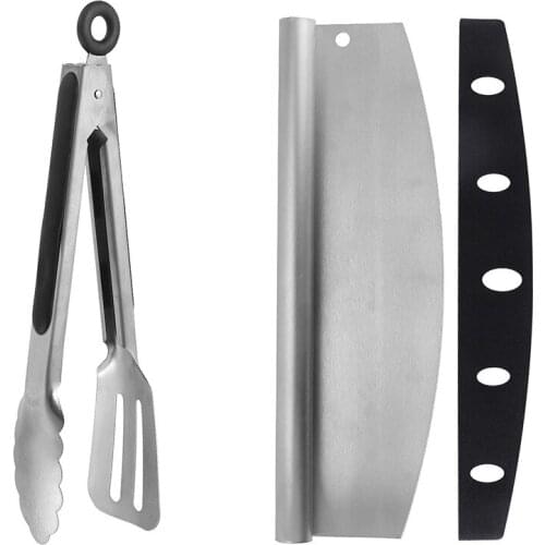 Baking tools Multifunctional all-stainless steel half-moon pizza cutter Pizza roller knife 2-in-1 food spatula clamp