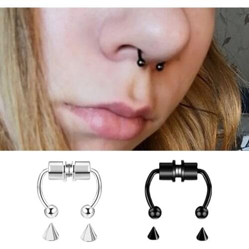 Stainless Steel Fake Nose Ring Hoop Non Piercing Nose Septum Rings Goth Magnet Punk Fake Body Jewelry Unusual Costume Jewelry