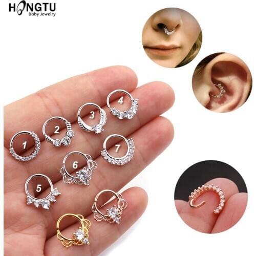 1 Piece Zircon Septum Ring Brass Nose Piercing Rings 20g Hoop Lip Ring Daith Tragus Conch Cartilage Earrings Piercing Jewelry