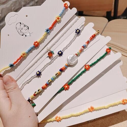 Kpop Beaded Necklace Ins Hand-woven Small Flowers Daisies Necklace Women Chic Clavicle Choker Aesthetic Accessories