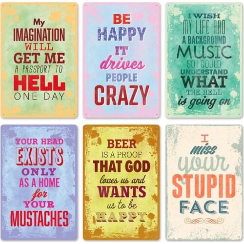 Colourful Tin Signs Funny Letter Quotes Vintage Metal Poster Retro Iron Poster Home Bar Pubs Party Wall Decoration 20*30 cm