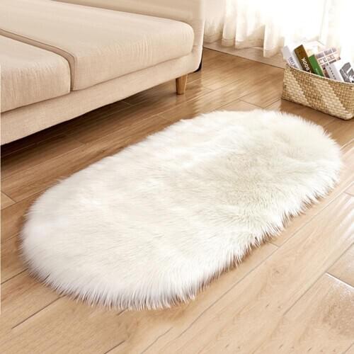 Creative Home Faux Woolen Plush Carpet Warm Foot Pad Sofa Soft Living Room Oval Mat
