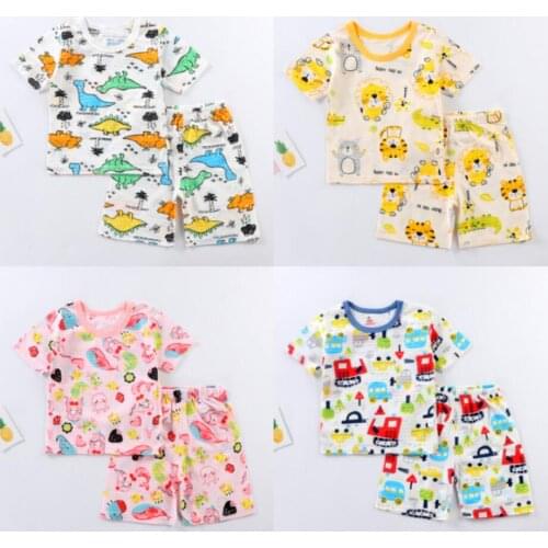Summer Breathable Mesh Clothes For Baby Girls Boys Shirt Shorts Kids Pajamas Homewear Sets Children Cartoon Nightwear Suit