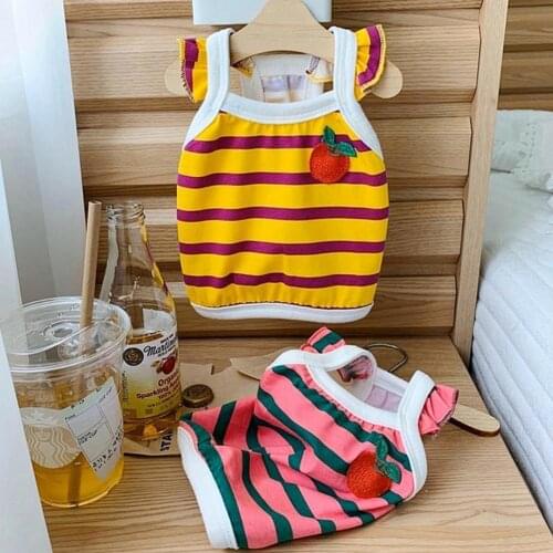Pet Teddy Pomeranian Summer Thin Striped embroidery Dog Shirts Breathable Reusable Eye-catching 3D Pattern Comfy Dog Vest Puppy