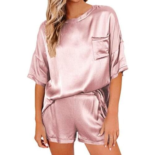 Summer Women Pajama Outfit Satin Solid Color Short Sleeve Top Shorts Nightwear Pajama Set vetement femme 2021 пижама женская