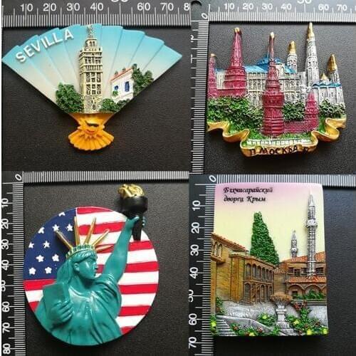 Fridge Magnet Souvenir Seville Moscow Russia Alaska San Francisco Florida Statue of Liberty New York USA Country Travel Decor
