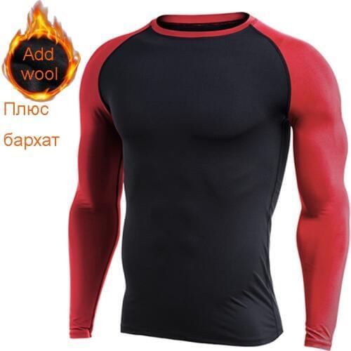 Mens fleece sports T-shirts Compression Fitness sweater cross-fit Jersey running Tops keep-warm Rashgard sport tshirt for winter