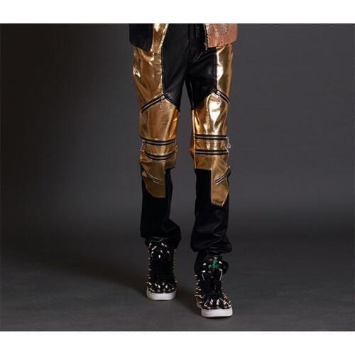 2016 New fashion Nightbar Male Singer Personality punk style Leather trousers DJ DS locomotive stage Pants