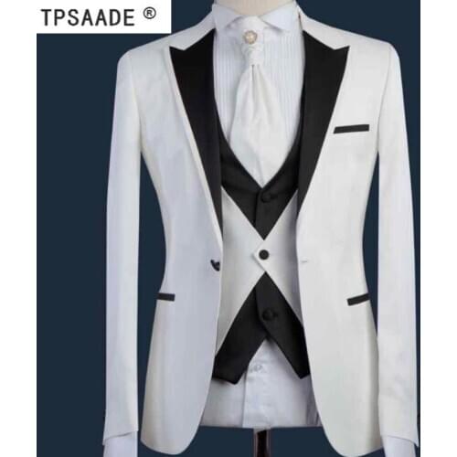 White Black Fashion Terno Masculino Tailor-Made Wedding Prom Party Formal Slim Fit Men Suits (Coat Pant Vest Tie)