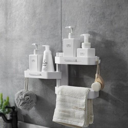 ABS Wall-mounted Bathroom Shelf Three-layer Storage Rack Hair Dryer 180° Rotating For Kitchen Household Bathroom Accessories