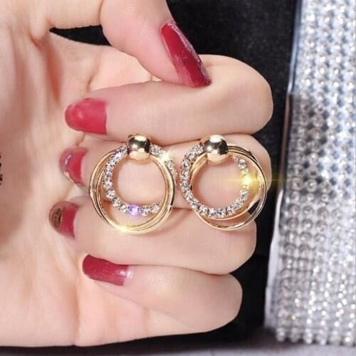 New Trendy Bohemian Crystal Inlaid Earrings Womens Earrings Round Crystal Inlaid Three-Layer Earrings Jewelry Party Accessories