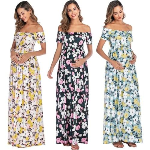 Pregnant Women Clothing Maternity Dresses Ruffle Short Sleeve Print Long Pregnancy Dress Fashion Plus Size Beach Dress