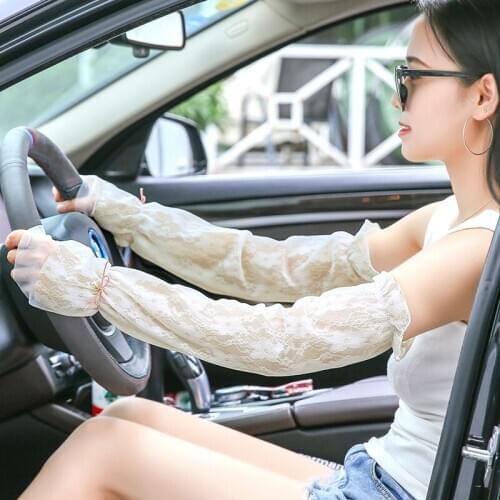 Sun protection sleeves arm guard gloves female summer anti-ultraviolet lace double arm bike driving long