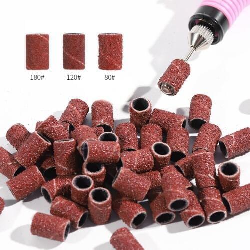 50Pcs 80# 120# 180# Nail Art Sanding Bands File Acrylic UV Gel Polish Remover for Electric Nail Drill Bits Manicure Machine