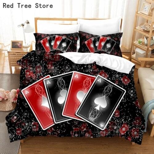 Poker Chips Playing Cards Bedding Set 2/3 Pieces Entertainment Style Duvet Cover Kids Bed Quilt Black Background Child Bed Linen