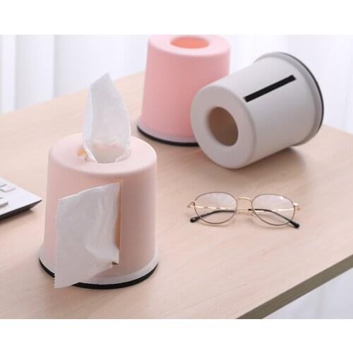 Simple Multifunctional Round Tissue Box European-Style Plastic Detachable Roll Paper Storage Box Desktop Pumping Box
