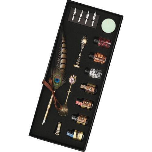 Luxury Pen Set, Retro Feather Pen Peacock Quill Pen Wax Seal Wedding Gift