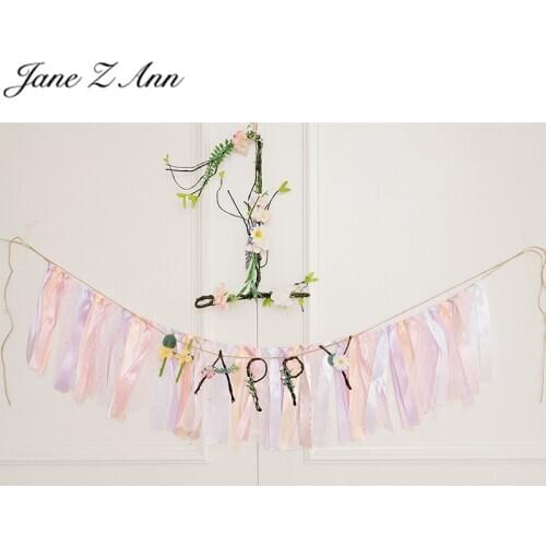 Pink ribbon tassel flower dining chair pull flag decoration birthday scene layout photography props baby photo cloth art