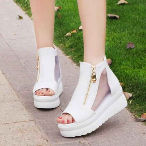 Spring and Summer Fish Mouth Roman Shoes Female Platform Sandals Ladies Fashion Mesh Surface Stitching Transparent Women Shoes