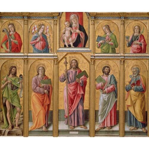 TOP Religious ART Polyptych with Saint James Major, Madonna and Christ Child, and Saints John print art painting on canvas