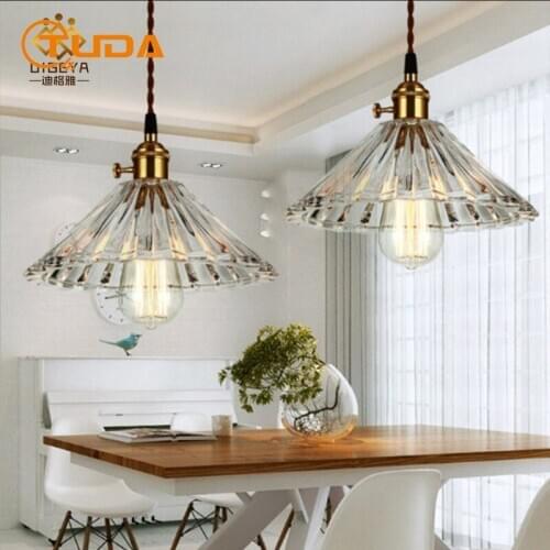 TUDA Transparent Glass Crystal Pendant Lights Retro Restaurant Bar Counter Umbrella Pendant Lamp Industrial Coffee Bar