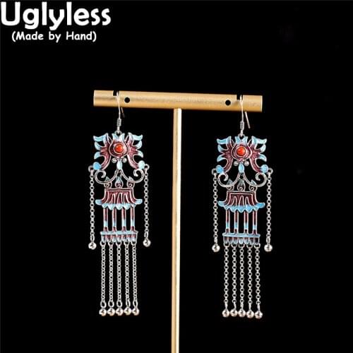 Uglyless Super Retro Tassels Exotic Earrings for Women Eastern Charming China Chic Vintage Earrings 925 Silver Agate Pearl Jewel