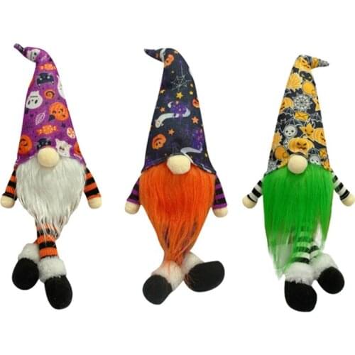 Halloween Gnome Plush Elf Decorations with LED Lights Handmade Scandinavian Tomte Dwarf Table Ornament Holiday Party Decorations