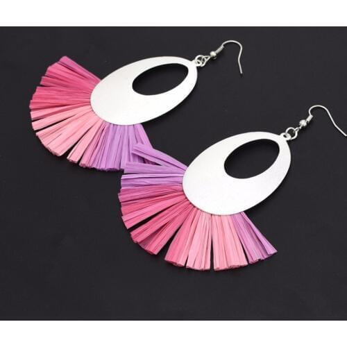 Unique Plastic Grass Tassel Drop Earrings for Women Boho Wedding Party orecchini donna Statement Earring Charm Ethnic Jewelry