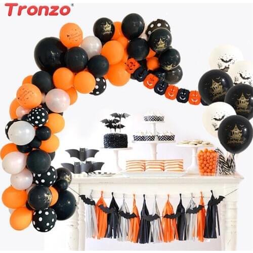 Tronzo Halloween Balloons Happy Halloween Party Decorations Halloween Pumpkin Bat Latex Foil Balloons Paper Garland Banners 2019