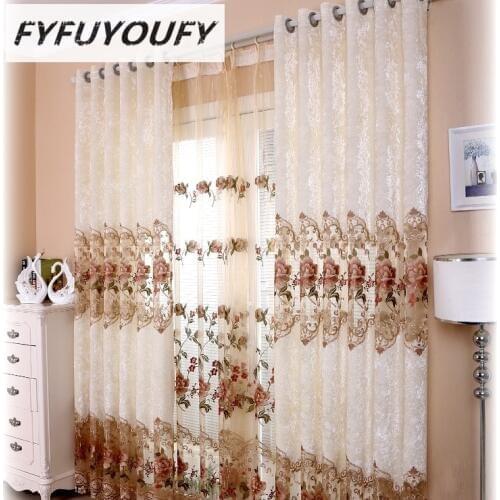 FYFUYOUFY High-grade embroidery curtains for living room bedroom Soft charpie the rose relief blackout curtain tulle curtains