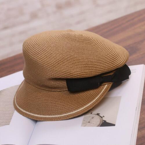 H7602 Japanese Retro Visor Straw Hat Women Casual Sunscreen Sunshade Cap Spring Summer Breathable Newspaper Bowknot Fashion Hats