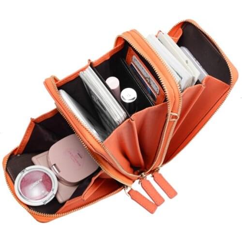 Ladies messenger bag shoulder bag mobile wallet mobile wallet card bag PU leather shoulder strap handbag lady bag gift zipper