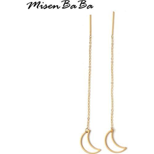 Stainless Steel Long Line Chain Earrings for Women Moon Drop Earriings Fashion Jewelry Linear Threader Earrings