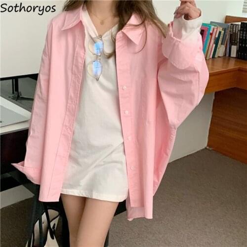 Shirts Women Solid Simple Folds Long Sleeve Spring Harajuku Oversize Trendy Loose Casual Bf Style Streetwear Cool Retro Womens