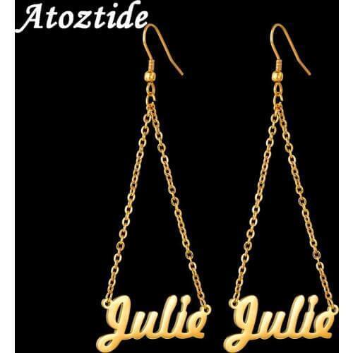 Atoztide Custom Name Earring Personalized Stainless Steel Dangle Name Earrings Jewelry For Women Best Friend Gift